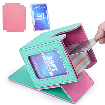 Uaono Card Deck Box With Mtg Commander Display, Deck Case Holds 100+ Double-Sleeved Cards, Trading Card Storage Box Fits Tcg/Ptcg/Sports Card With 2 Dividers, 1 Toploader (Turquoise, Pink)