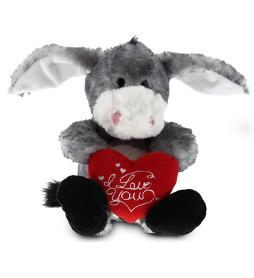 Dollibu I Love You Valentine Plush Itting Grey Donkey - Cute Stuffed Animal With Red Heart And Name Personalization Gift For Valentines Day, Birthday, Anniversary, Romantic Date - 9 Inches