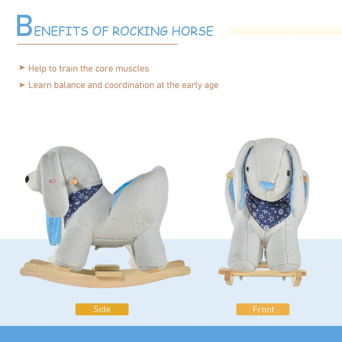 Qaba Kids Ride-On Rocking Horse Toy Bunny Rocker With Fun Play Music & Soft Plush Fabric For Children 18-36 Months