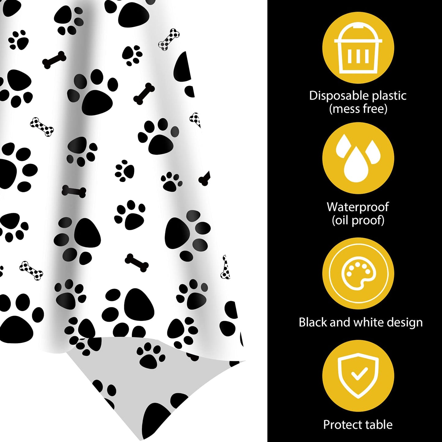 Puppy Dog Pet Paw Print Tablecloth, 1 Pack Large Size Paw Print and Bone Sign Disposable Plastic Rectangle Table Cloth for Pet D