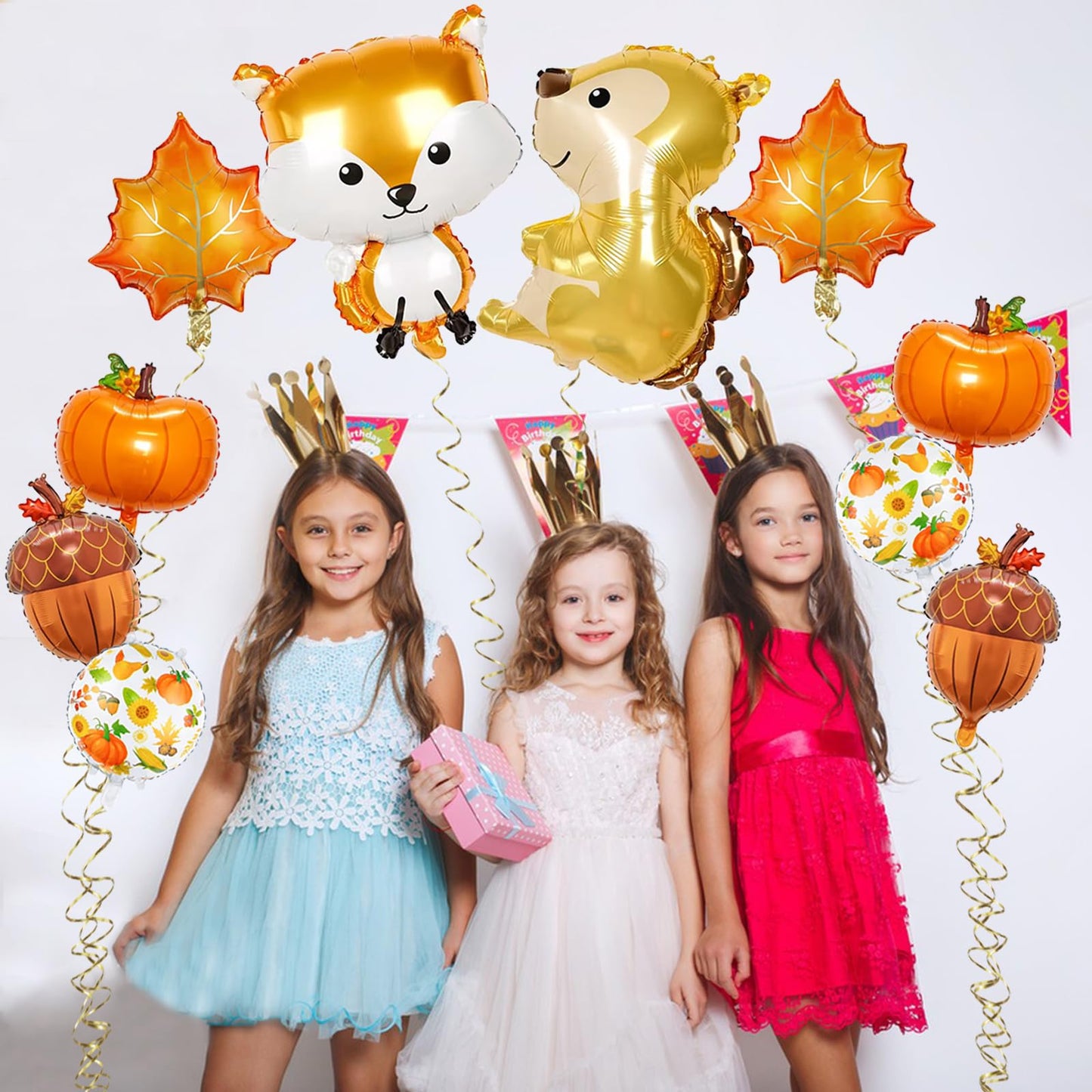 Fall Balloons, Acorn Fox Maple Leaf Squirrel Pumpkin Mylar Foil Balloons, Harvest Autumn Party Balloons For Birthday Baby Shower