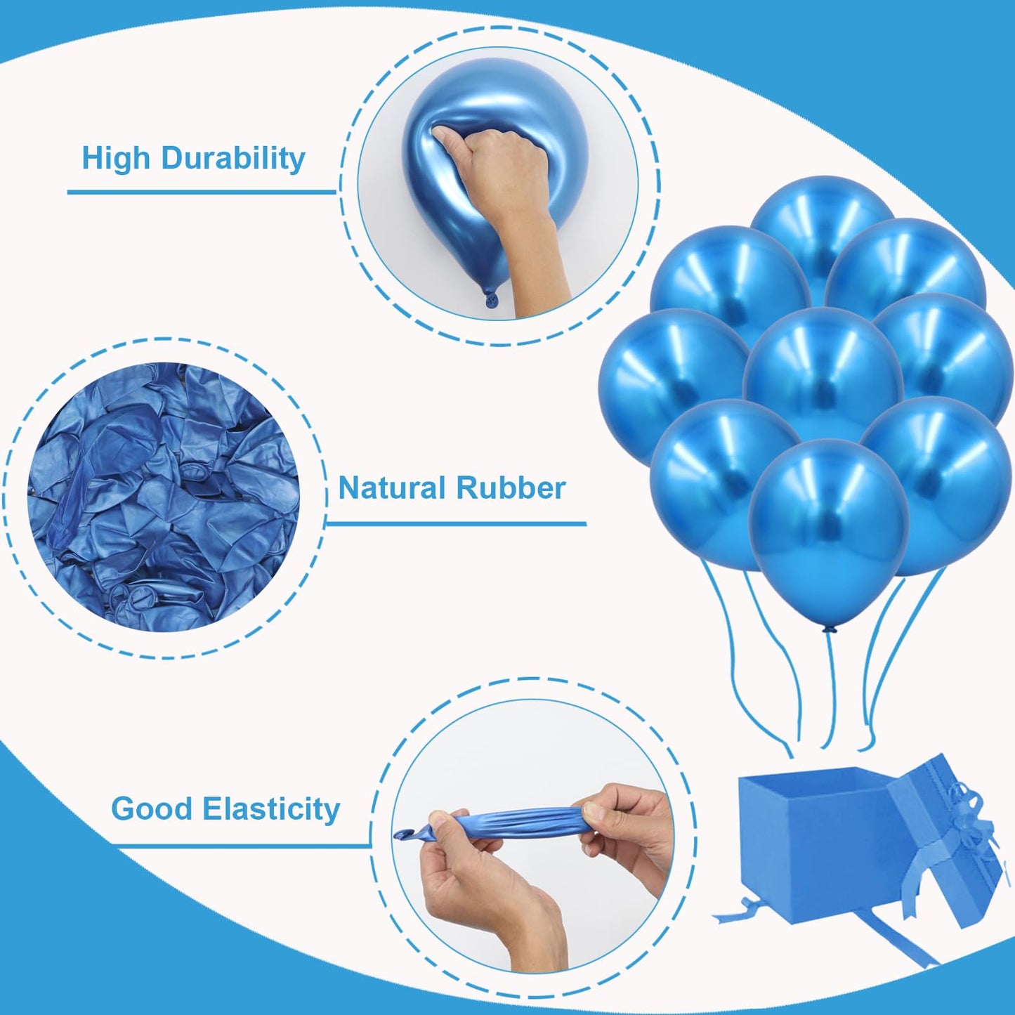 Blue Balloons In Different Sizes 5 10 12 18Inch-134Pcs Metallic Chrome Blue Balloons For Garland Arch