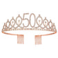 50Th Birthday Tiaras And Crowns For Women Girls, Birthday Decorations Rose Gold Sash Crystal Tiara Party Supplies