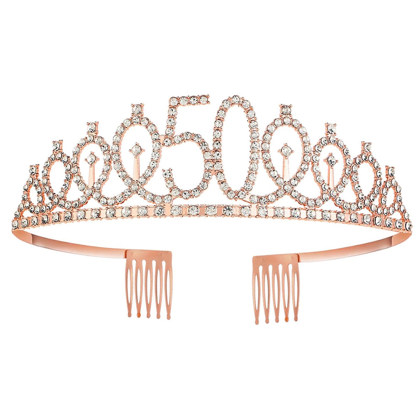 50Th Birthday Tiaras And Crowns For Women Girls, Birthday Decorations Rose Gold Sash Crystal Tiara Party Supplies
