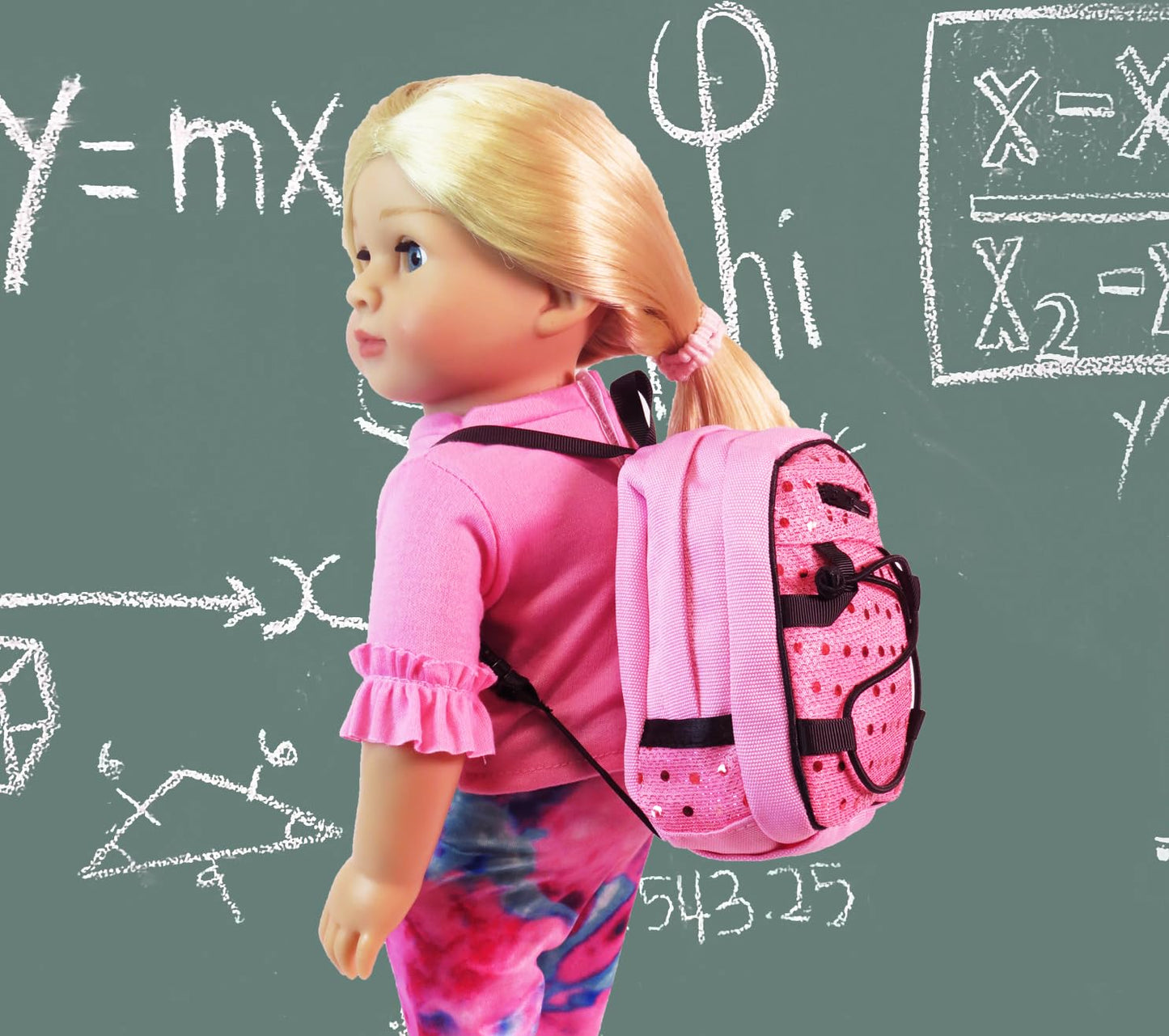 American Fashion World Doll Pink Sequin School Backpack for 18-Inch Dolls | enhanced Quality & Trendy Design | Dolls Accessories for Popular Brands