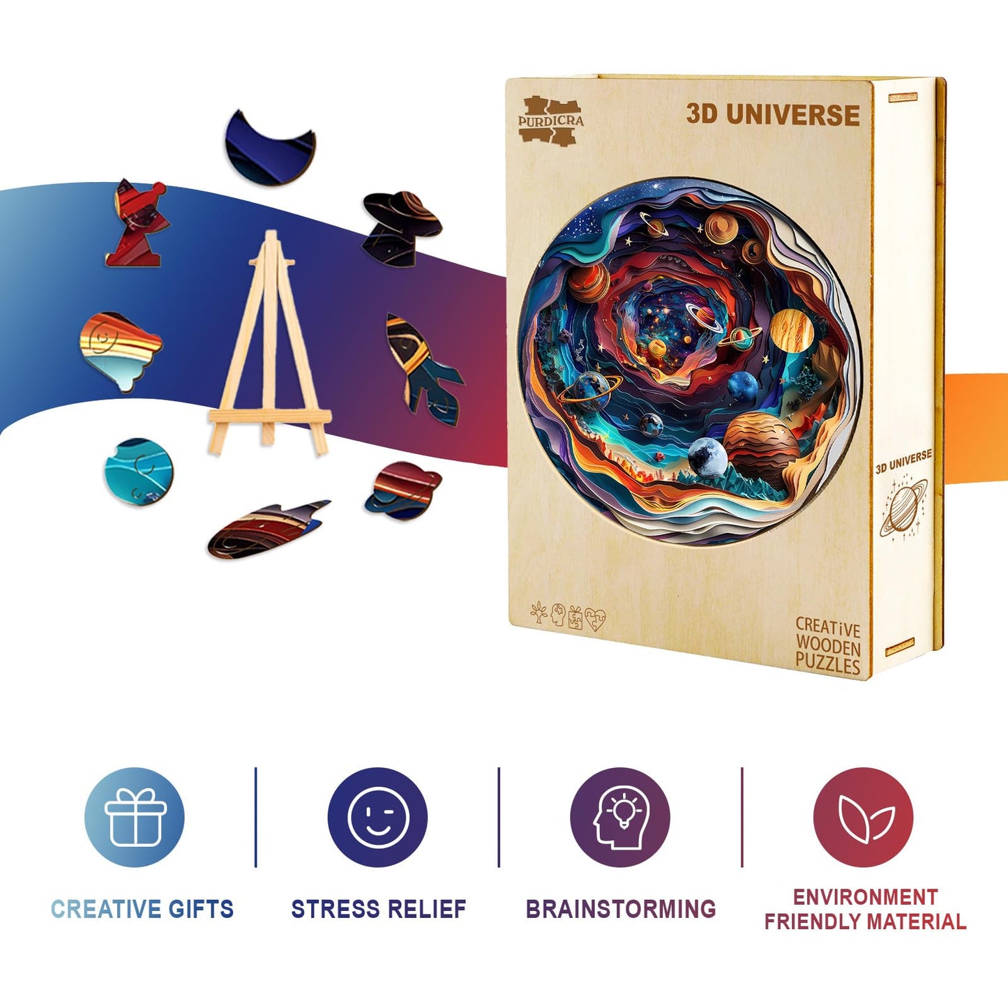 Wooden Puzzles for mature-themeds  Unique Animal Shaped 3D Universe mature-themed Puzzle  3D Vision Wooden Jigsaw Puzzles mature-themed  Challenging Creative Gifts Family Games 8.4 * 8.4in 100pcs