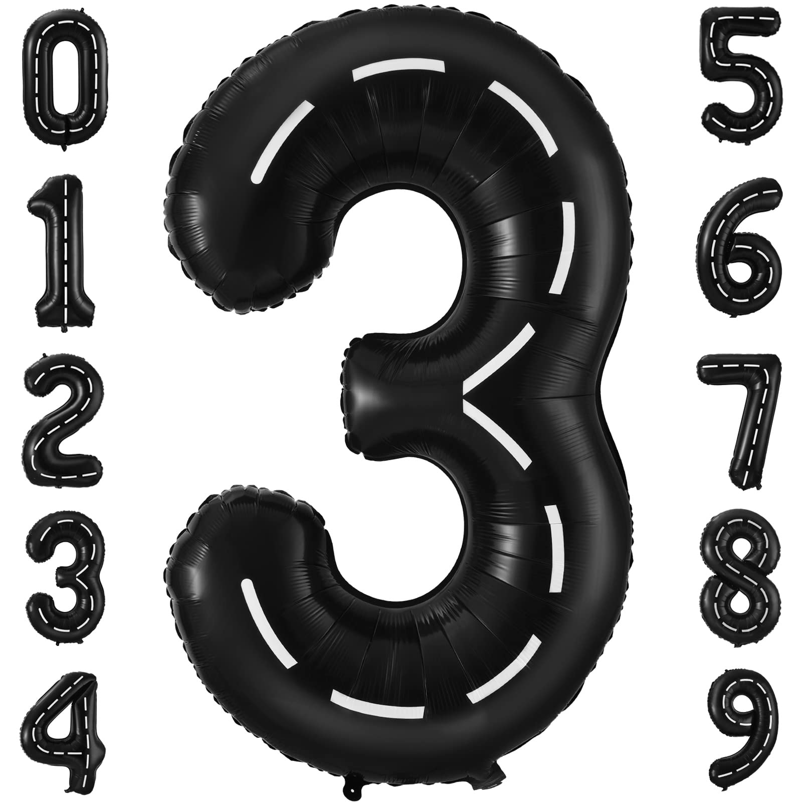 Race Car Number 3 Balloons,40 Inch Racing Car 3 Birthday Balloons Two Fast Balloon Race Track Black 3 Balloon Number For Cars Theme Birthday Party