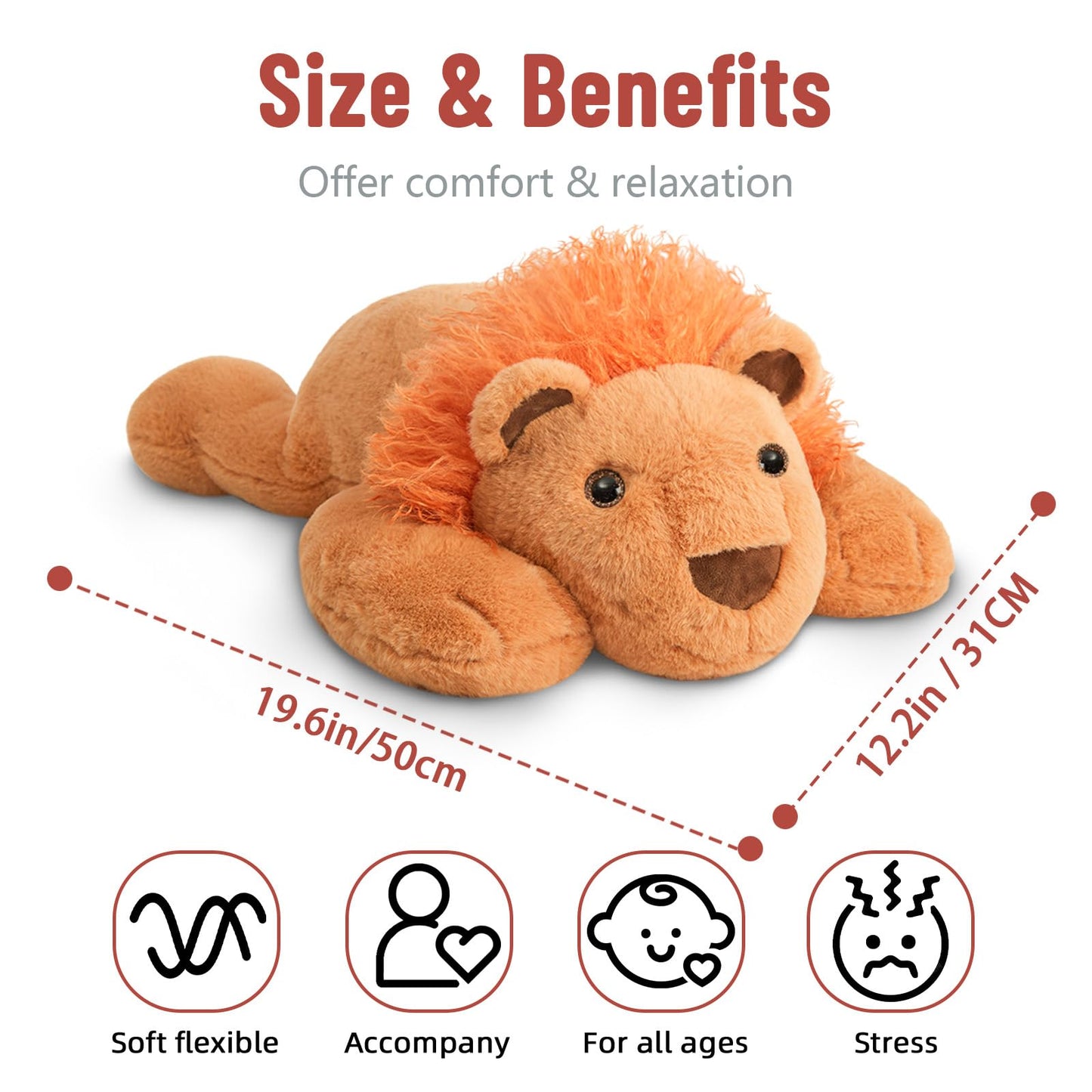Niuniu Daddy 20'' | 3.3 Pound Weighted Lion Stuffed Animals For Adults, Cute Soft Lion Plush Toy For Toddler Teens Kids, Large L