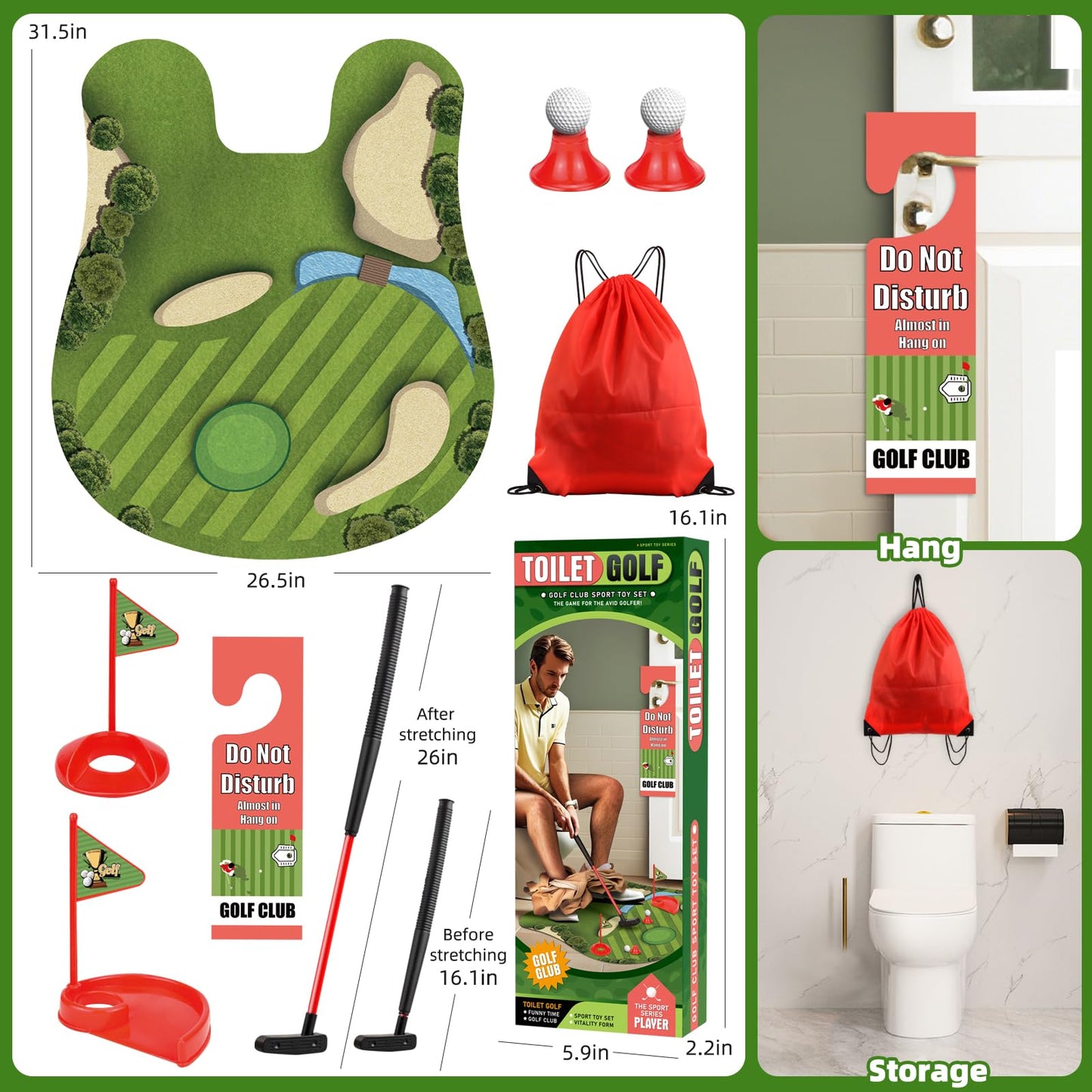Kaelinda Toilet Golf Game - Funny Gifts For Men, Golf Gifts For Men, Funny White Elephant Gifts For Adults, Bathroom Golf Gag Gi