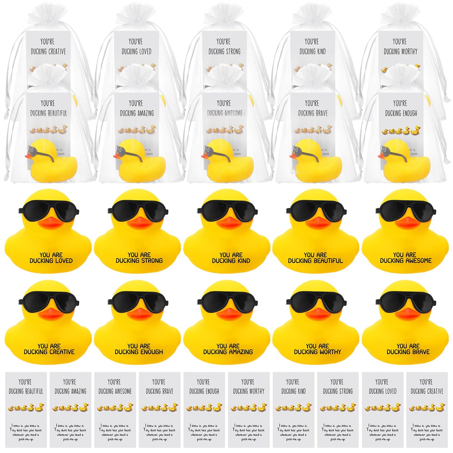 Glimin 100 Set Thank You Gift Set You're Ducking Great Cheer up Cards Mini Rubber Ducks with Glasses Employee Appreciation Gift 