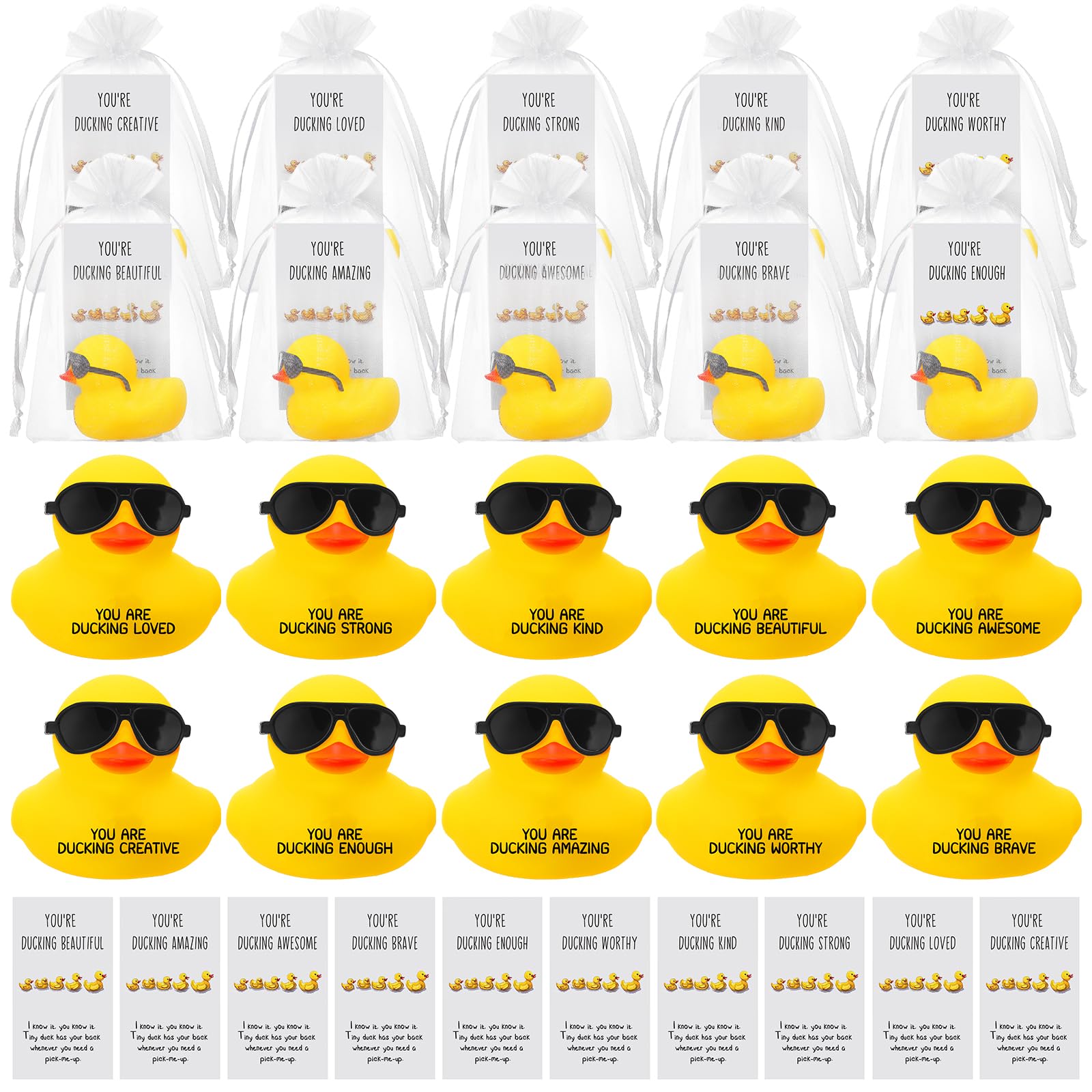 Glimin 100 Set Thank You Gift Set You're Ducking Great Cheer up Cards Mini Rubber Ducks with Glasses Employee Appreciation Gift 