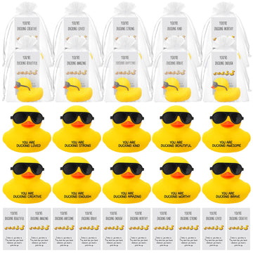 Glimin 50 Set Thank You Gift Set You'Re Ducking Great Cheer Up Cards Mini Rubber Ducks With Glasses Employee Appreciation Gift B