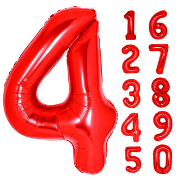 40 Inch Giant Red Number 4 Balloon, Helium Mylar Foil Number Balloons For Birthday Party, 4Th Birthday Decorations For Kids, Ann
