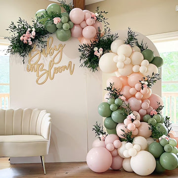 Baby In Bloom Balloon Arch Kit 139Pcs Pastel Sage Green And Pink Balloon Garland For Boho Baby In Bloom Baby Shower Birthday Par
