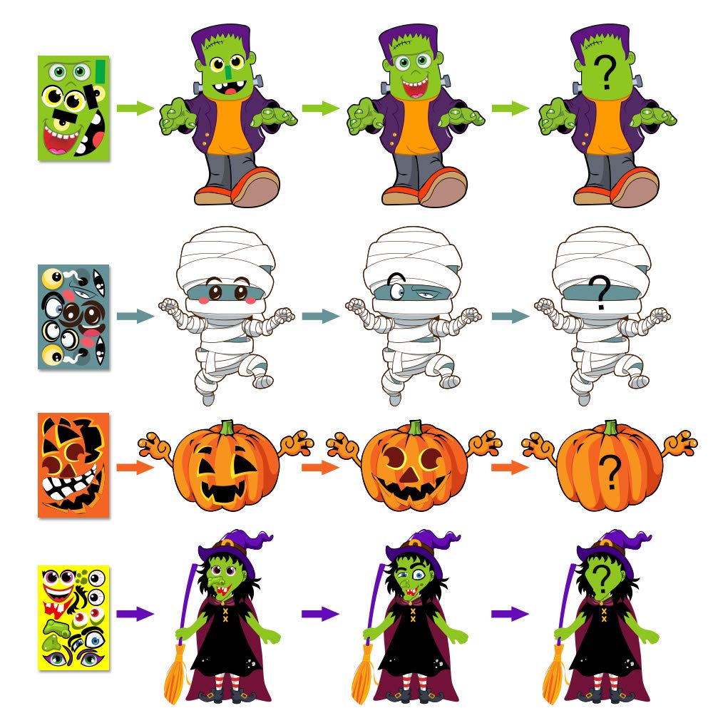 Make Your Own Jack-O-Lantern,Mummy,Witch,Monster Hunt Craft Stickers Kids Halloween Decorations 16Pcs