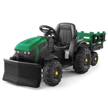 Elemara 24V 3 In 1 Kids Ride On Tractor With Snow Plow, Ride On Toys For Big Kids, 400W Electric Vehicles Car For All Terrain Play, Snow Clearing Tractor Winter For Ages 3+, Max 4.5 Mph, 88Lbs, Green