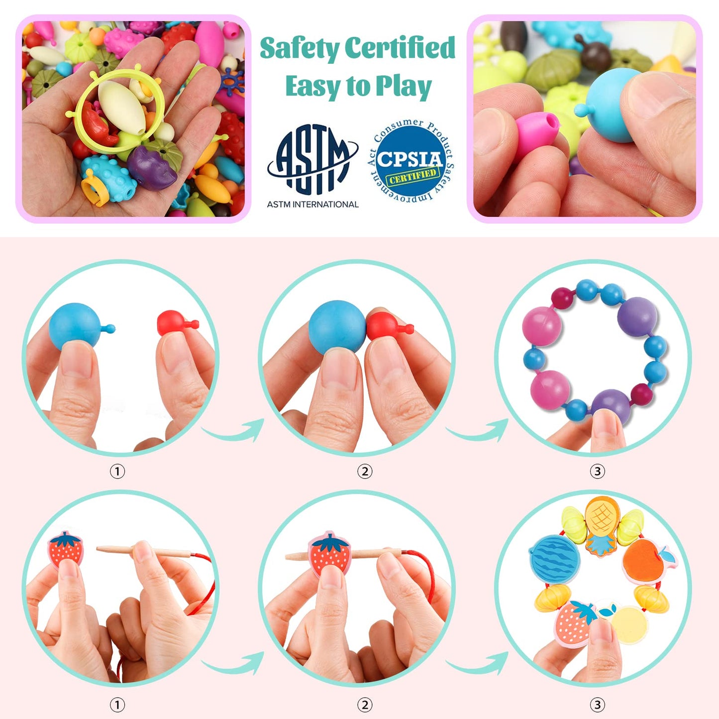 BEMITON Ideal Birthday Gift for Girls Aged 3 4 5 6 7 - Pop Beads Jewelry Making Kit, Arts and Crafts Toys for 3-7 Year Old Kids,
