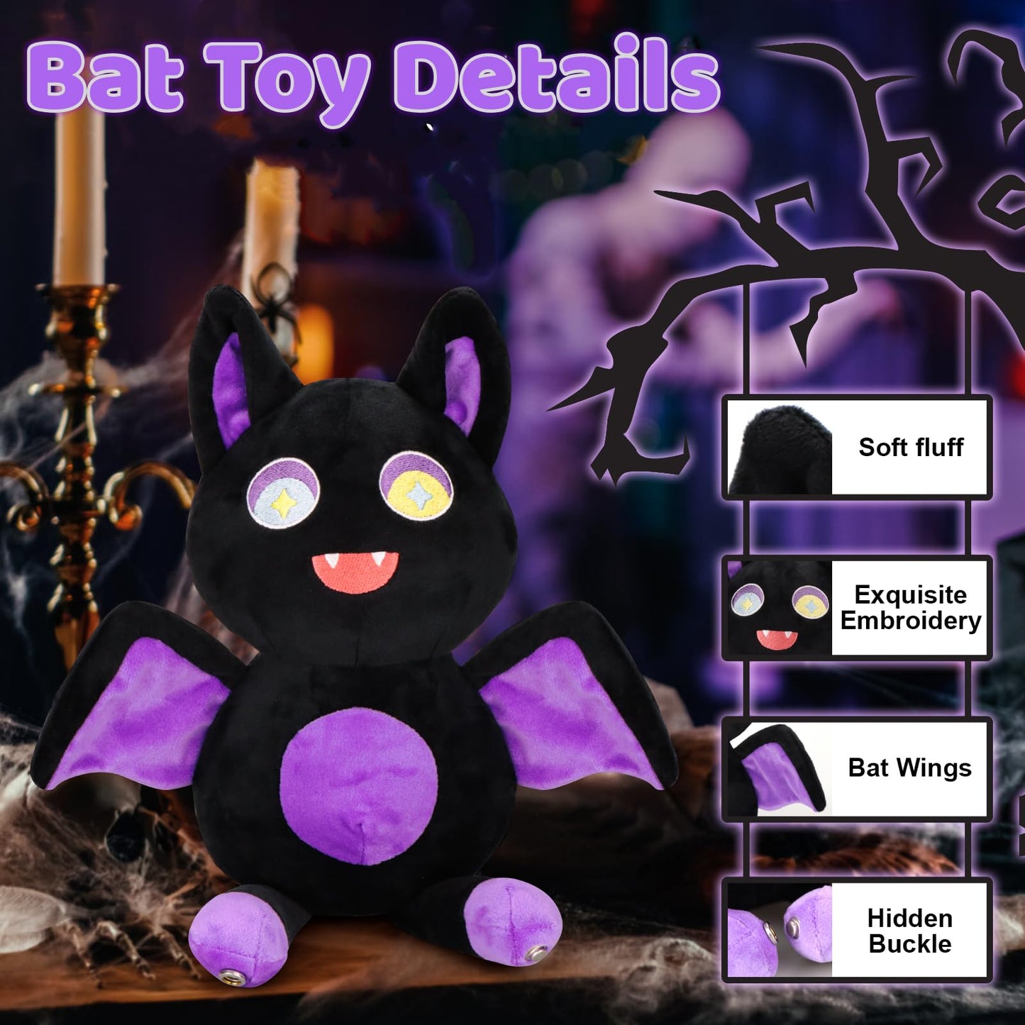 Emoin Cute Bat Plush 11Inch Bat Stuffed Animal Toys Soft Hugging Bat Plush Doll Flying Black Bat Plushie Baby Toy Black Decor