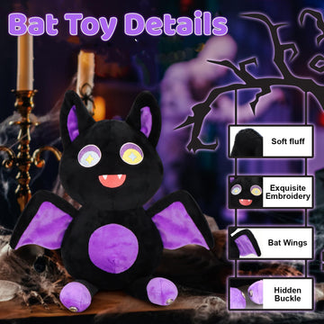 Emoin Cute Bat Plush 11Inch Bat Stuffed Animal Toys Soft Hugging Bat Plush Doll Flying Black Bat Plushie Baby Toy Black Decor