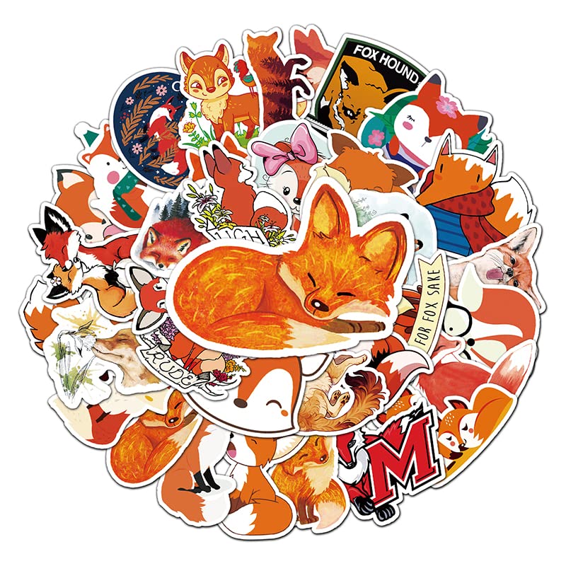 Cute Fox Stickers For Kids 50Pcs, Colorful Vinyl Waterproof Stickers For Teen Kids Girls Adults, Suitable For Water Bottles,Lapt