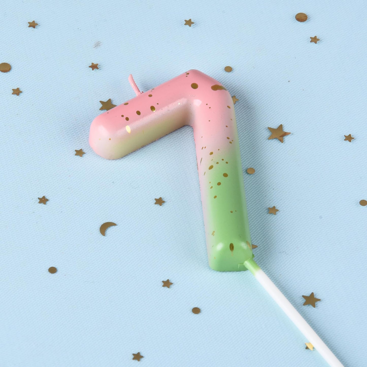 PHD CAKE 2.76 Inch Classical Pink Green Gold 7 Number Birthday Candles, Gold Number Candles, Cake Number Candles, Party Celebrat