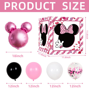 1St First Birthday Party Favors Balloon Boxes Supplies For Baby, Girls 3Pcs Pink Mouse Theme One Year Old Balloon Boxes, 'One' L