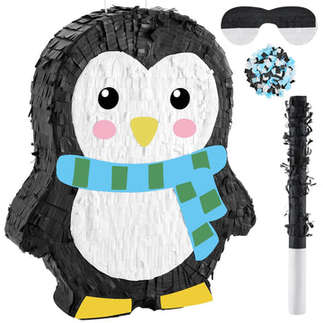 Lewtemi 15.1 Inch Penguin Piñata Winter Penguin Party Supplies Candy Animal Piñata With Stick Confetti And Blindfold Gift For Boy Girl Adult Winter Theme Birthday Party Supplies Decorations(Classic)