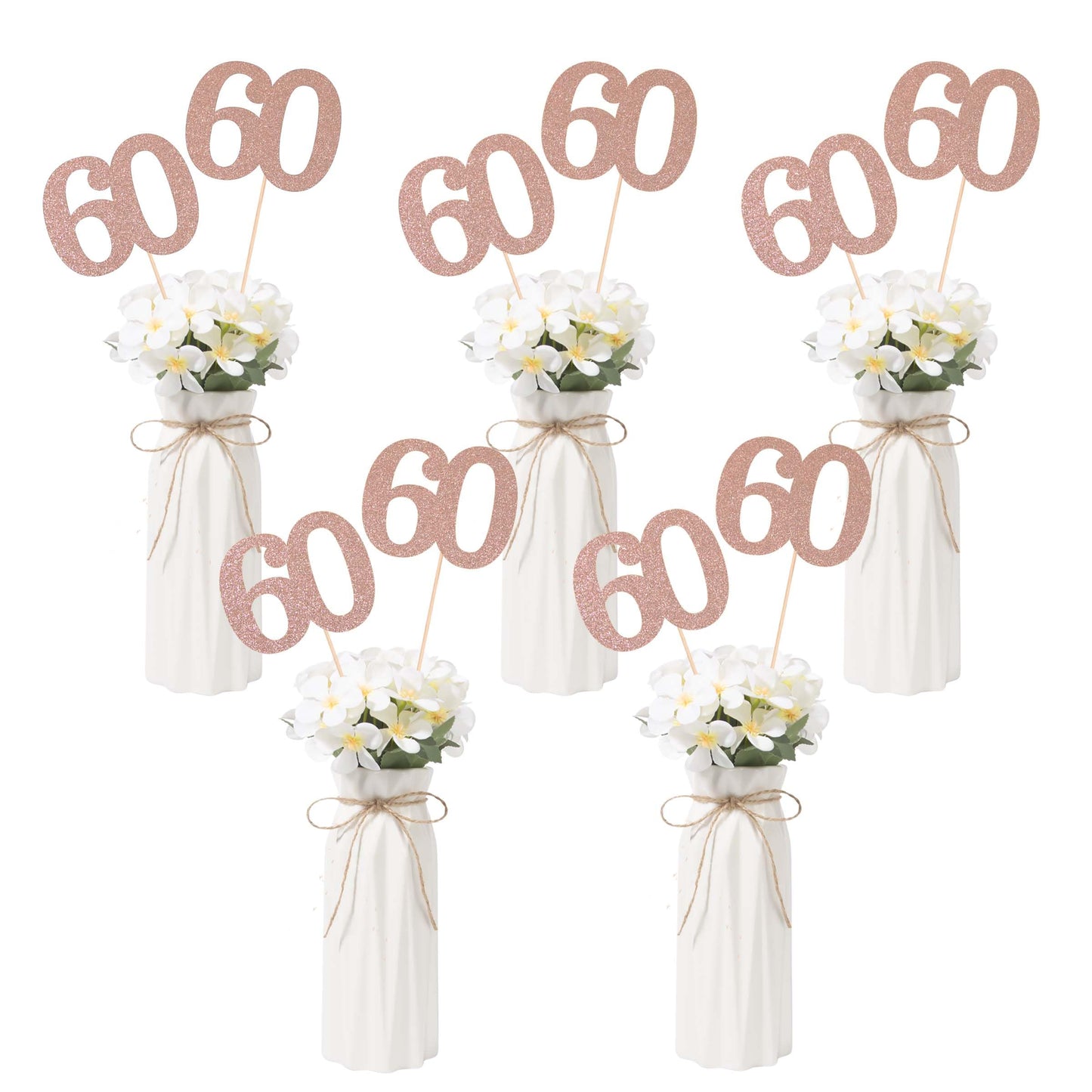 Gexolenu No 60, 10 Pack Double-Sided Rose Gold Glitter 60Th Birthday Centerpieces For Tables, Number 60 Birthday Table Toppers P