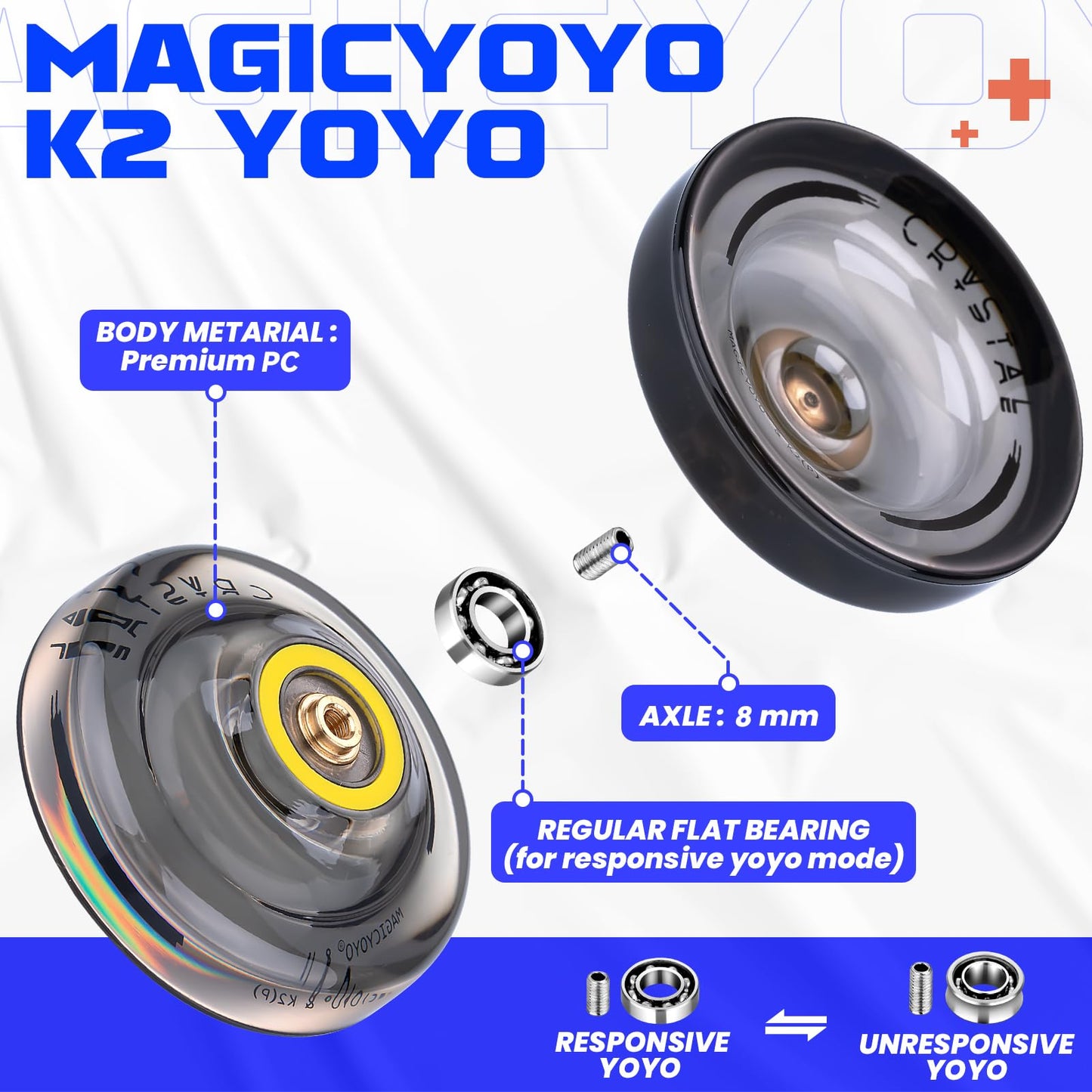 Magicyoyo K1 Plus & K2 Responsive Yoyo For Kids, Professional 2 Pack, Dual Purpose Plastic With Unresponsive Bearing For Adults/