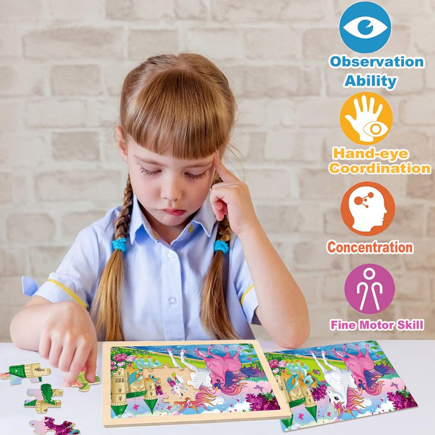 Wooden Puzzles For Kids Ages 4-6, 4 Packs 24 Pcs Unicorn Mermaid Princess Fairy Jigsaw Puzzles, Preschool Educational Brain Teas