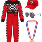 Gomukot Direct Kids Race Car Driver Costume Set Boys Girls Racer Jumpsuit Halloween Racer Cosplay Dress Up (9-10 Years) Black An