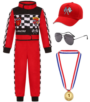 Gomukot Direct Kids Race Car Driver Costume Set Boys Girls Racer Jumpsuit Halloween Racer Cosplay Dress Up (9-10 Years) Black An
