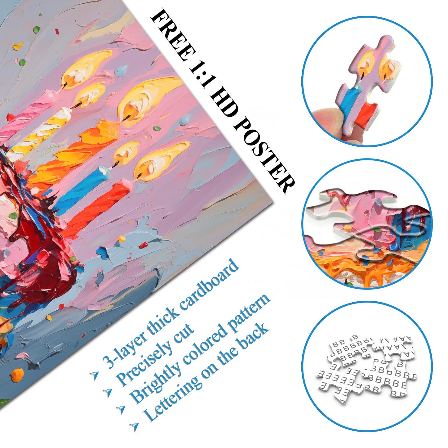 Birthday Cake Puzzles For Adults,Colorful Cake Art Puzzles For Adults Painting Puzzle, Happy Birthday Puzzle Food Challenging Jigsaw Puzzles For Adults