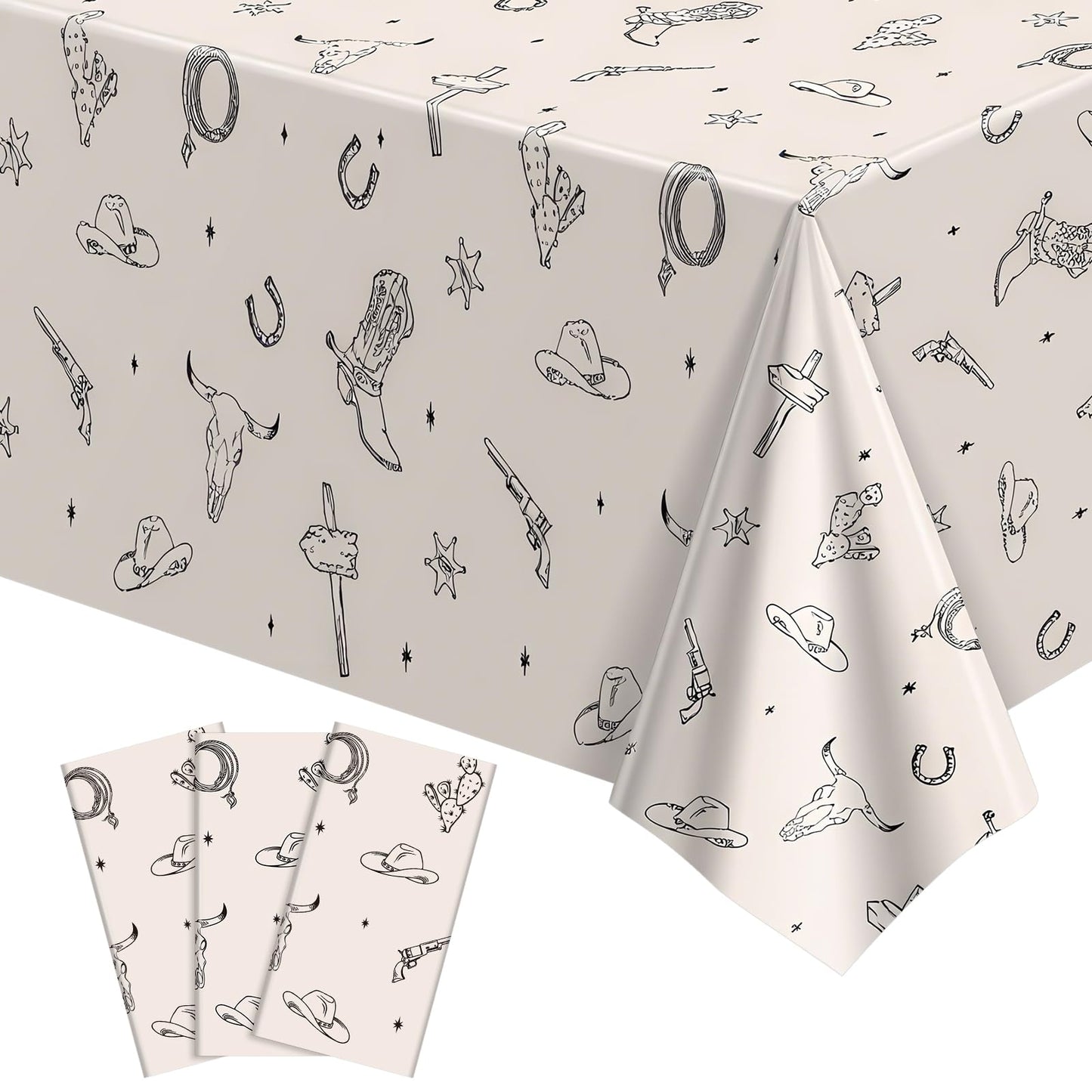 NatNarr 3 Pack Western Cowboy Party Decorations Tablecloth, 54 X 108Inch Rodeo Table Covers Disposable Cowboy Table Cloth Waterp