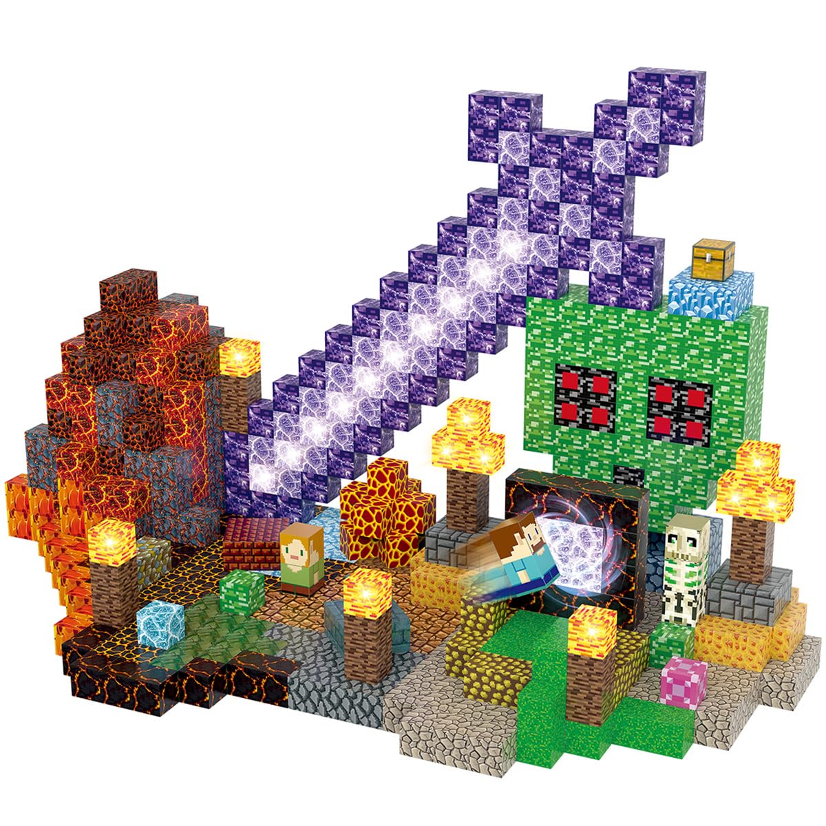 AIDYVOI Magnetic Blocks Building Toys Set  Magnetic Building Blocks STEM Construction Toys  3D decorative replica blade Light Up Magnet Cubes Montessori Sensory Stacking Toy for Toddlers Age 3 4 5 6 7 8