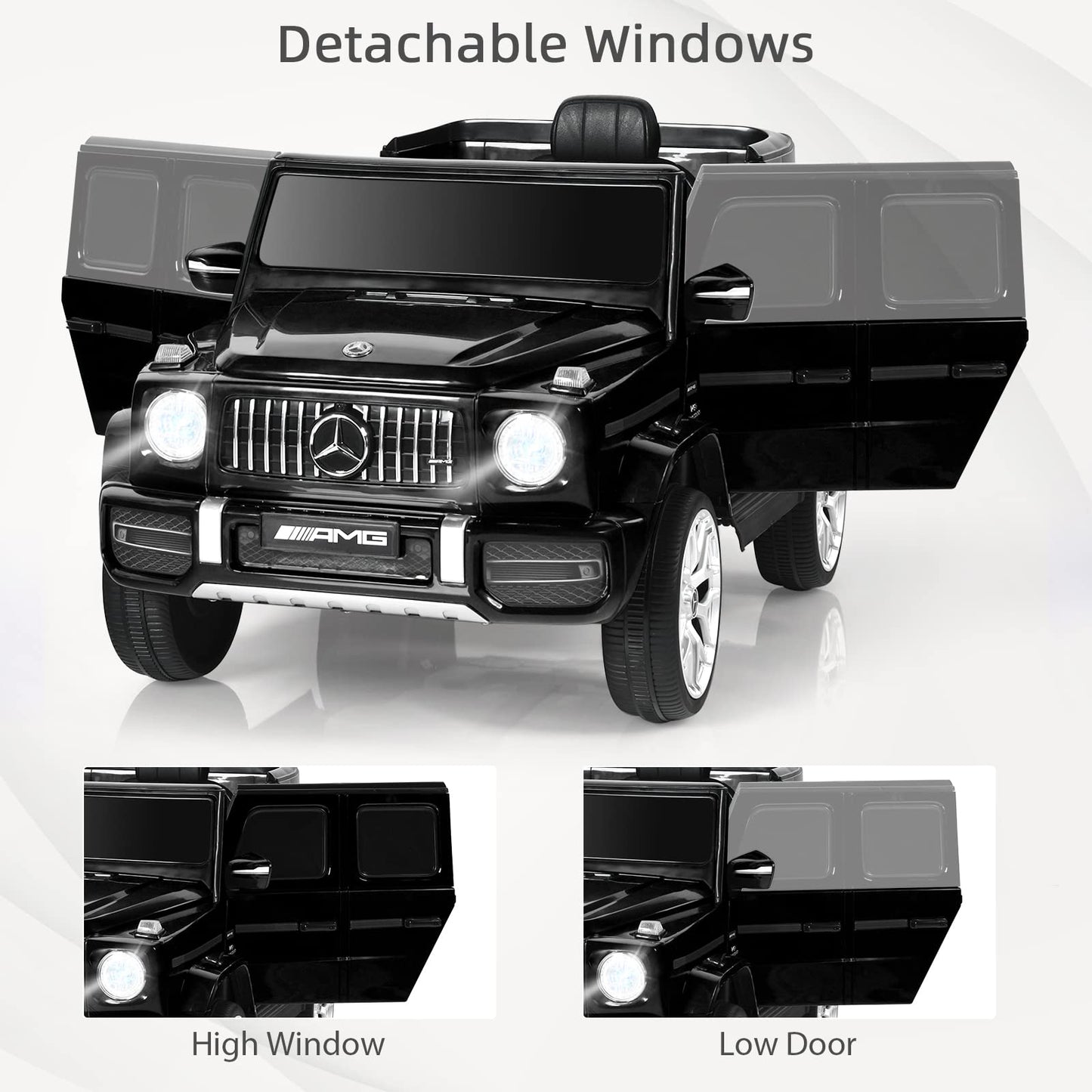 Infans Licensed Mercedes Benz G63 Kids Ride On Car, 12V Electric Vehicle With Remote Control, Double Open Doors, Music, Bluetooth, Wheels Suspension, Battery Powered For Children Boy Girl (Black)