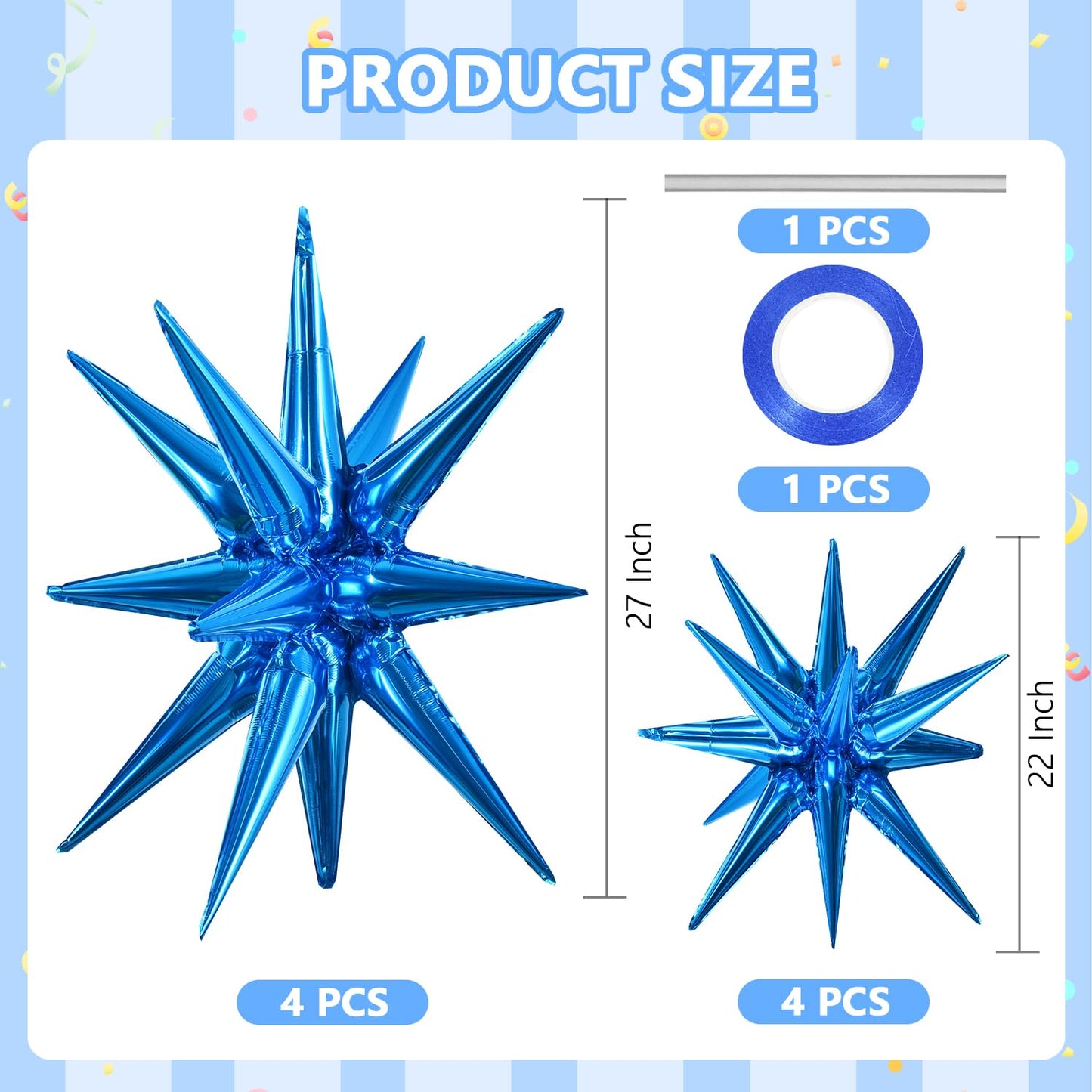 Toniful 8 Pcs Blue Star Foil Balloons Large Star Balloons Blue Explosion Star Mylar Balloons For Party Backdrop Christmas New Ye