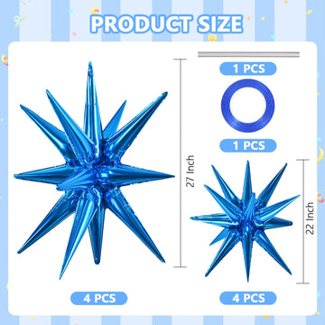 Toniful 8 Pcs Blue Star Foil Balloons Large Star Balloons Blue Explosion Star Mylar Balloons For Party Backdrop Christmas New Ye