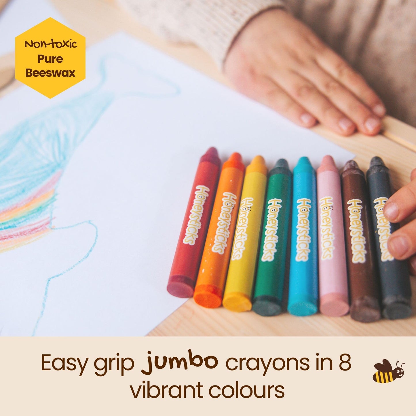 Honeysticks Kids Activity Set - 6 Large Stencils for Kids Plus Jumbo Non-Toxic Beeswax Crayons (8pk), Perfect First Stencils for