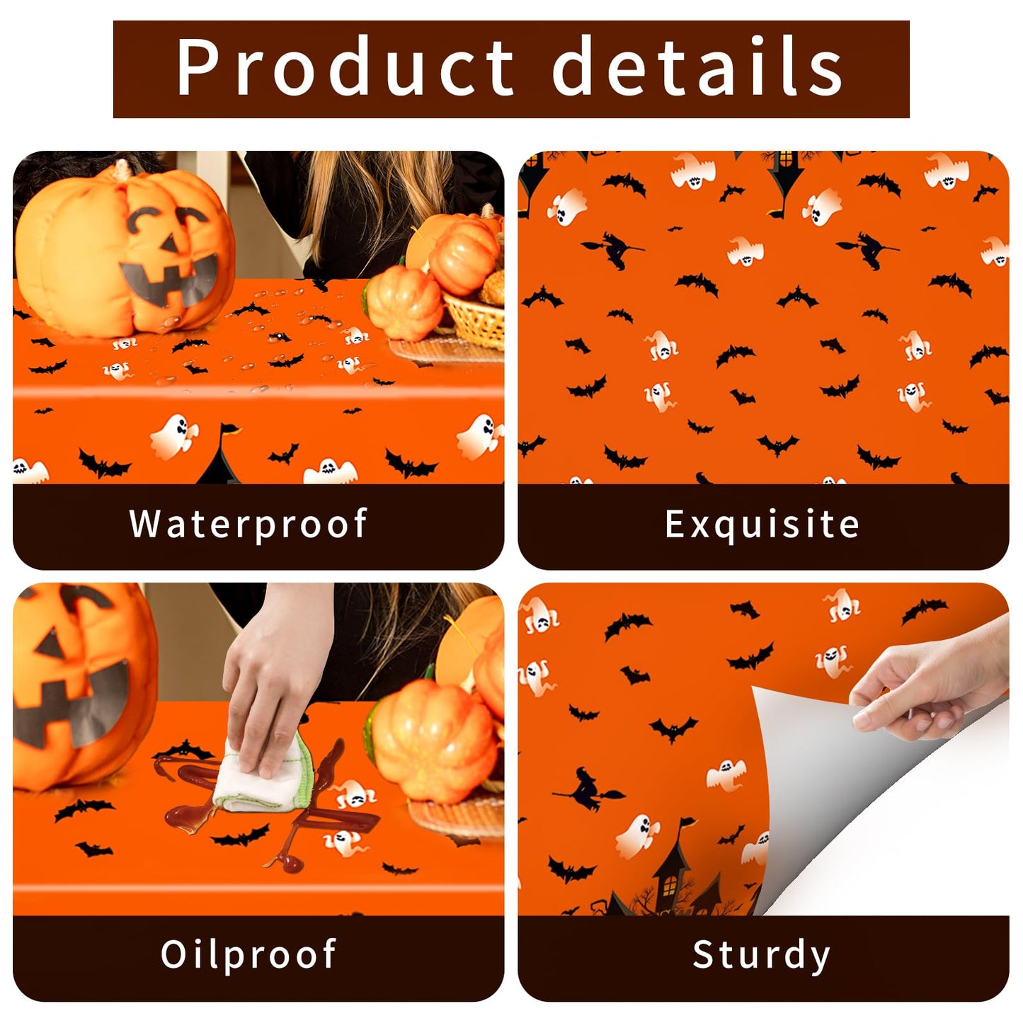Baolaiballoon 3 Pack Halloween Tablecloth, Disposable Plastic Tablecloth 54 x 108 Halloween Birthday Party Table Cloth for Hallo