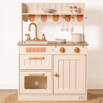 ROBUD Play Kitchen, Wooden Kids Kitchen Playset for Kids with Realistic Design, Sink, Oven, Stove, Cabinet, American Vintage Sty