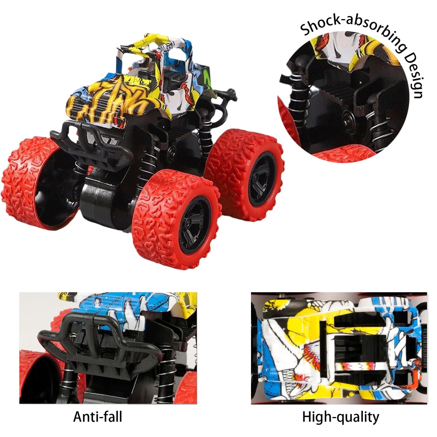 Monster Truck Toys- 6Pcs Mini Monster Jam Trucks Toy Cars Bulk Push and Go Friction Powered Vehicles for Kids Boys Girls Birthda