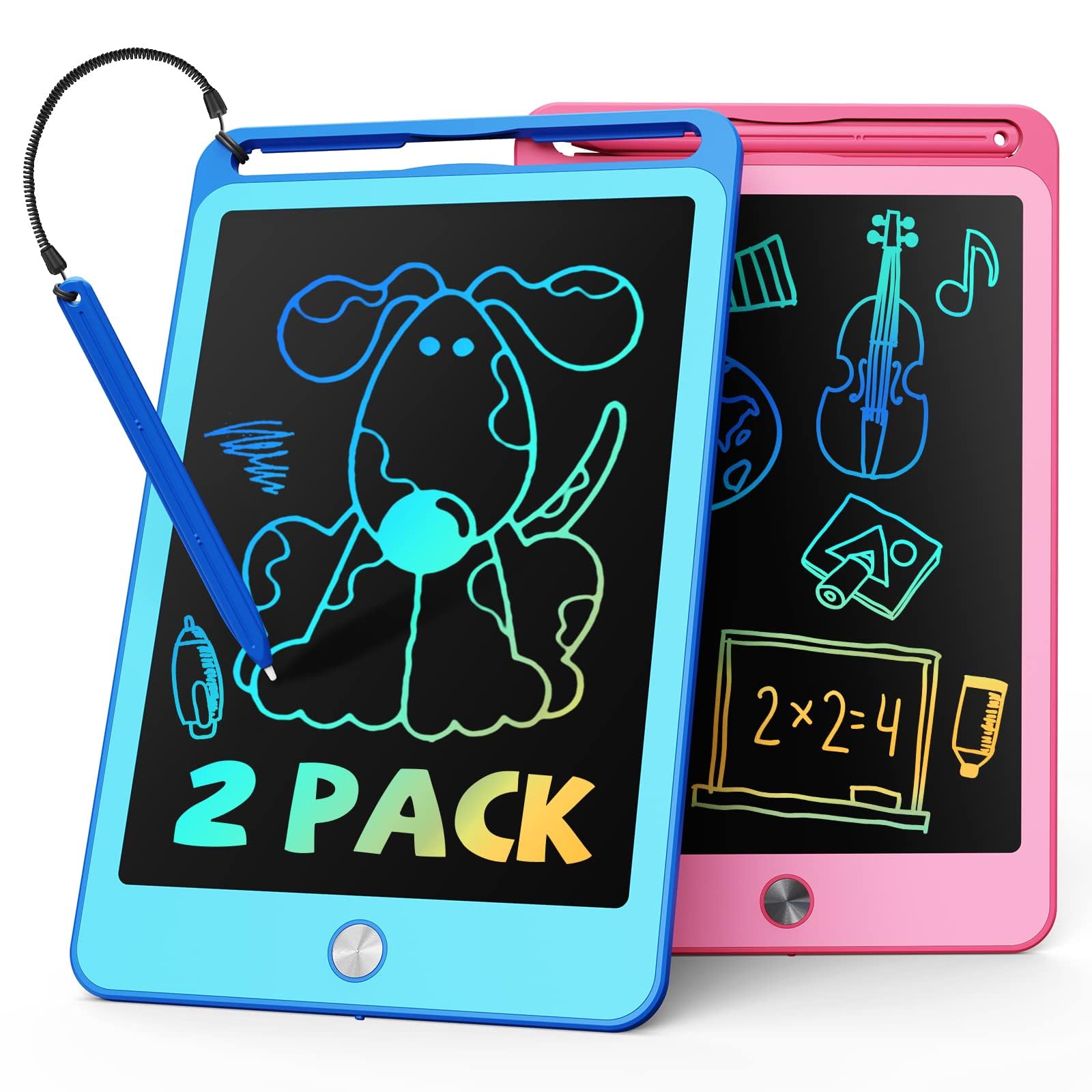 Tekfun 2 Pack Lcd Writing Tablet For Kids, 8.5 Inch Blue+Pink Doodle Board Drawing Board Drawing Tablet With Lanyard, Educationa