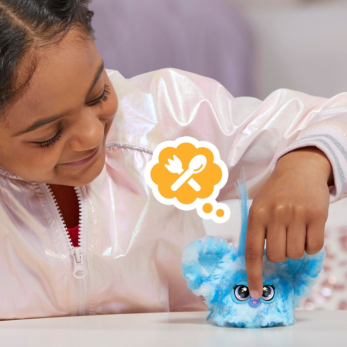 Furby Furblets Sno-Way Holiday Edition Mini Friend, 45+ Sounds, Holiday Music, Speaks Only Furbish, Electronic Plush Toys For Girls & Boys, Interactive Pets, Blue & White, 6+