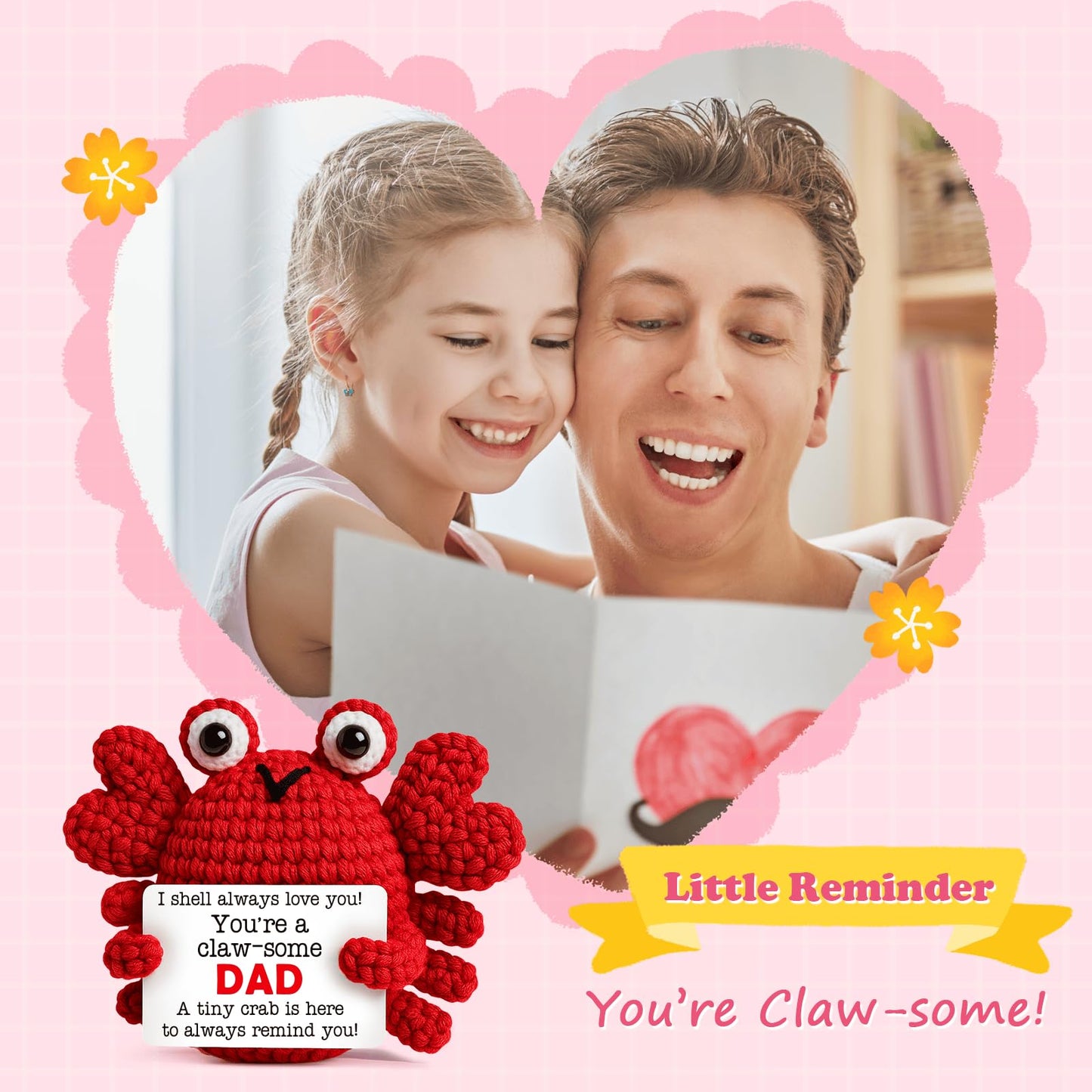 Gifts for Dad Father from Daughter Son Positive Crochet Crab Emotional Crochet Animals Mini Handmade Birthday Gift for Christmas Thanksgiving Halloween