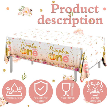Pumpkin First Birthday Decorations For Girl - 3Pcs Little Pumpkin Is Turning One Tablecloth, Pumpkin Fall 1St Birthday Table Cov