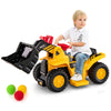 Costzon 2-in-1 Ride on Excavator Bulldozer, 6V Electric Excavator Ride on Toy with 3 Balls & Basketball Hoop, Adjustable Bucket,