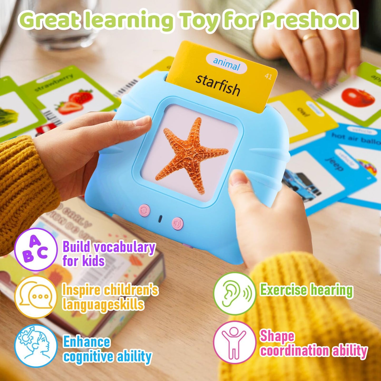 Talking Flash Cards For Toddlers 1-3 Years Old, 224 Sight Words, Autism Sensory Toys For Autistic Children,Learning Montessori Toys, Educational Preschool Gifts For Kids Ages 1 2 3 4 5 6