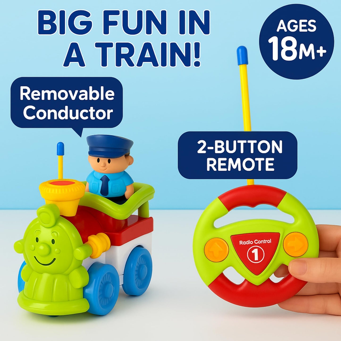 Liberty Imports My First Cartoon Rc Remote Control Cars For Toddlers Ages 1-3, Radio Control Toy For Baby, Kids 18 Months+ (Trai