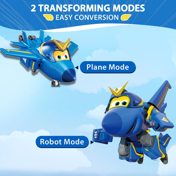 Super Wings Transformer Toys - 5 in 1 Jerome Airplane Action Figures - Blue Plastic Rescue Bots for Kids Age 3-7